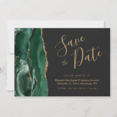Emerald Green Gold Agate Dark Save the Date Kaart (Voorkant)