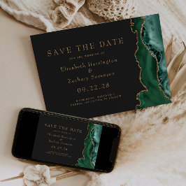 Emerald Green Gold Agate Dark Save the Date Kaart