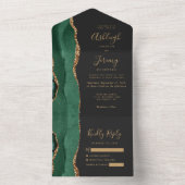 Emerald Green Gold Agate Dark Wedding All In One Uitnodiging (Binnen)