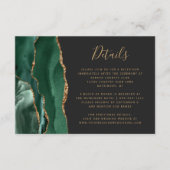 Emerald Green Gold Agate Dark Wedding Details Informatiekaartje (Voorkant)