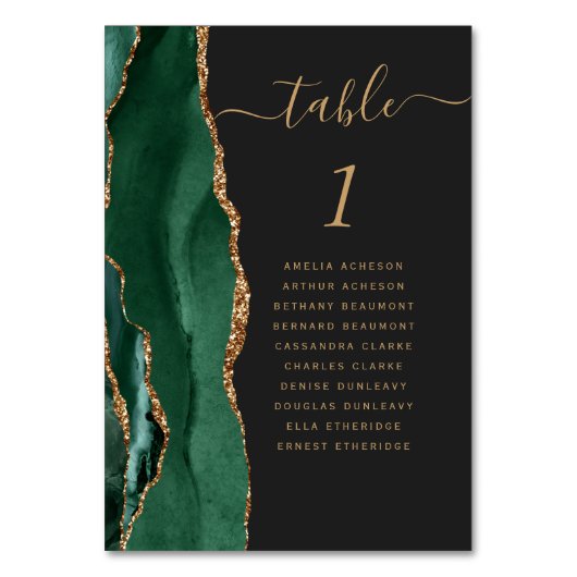 Emerald Green Gold Agate Dark Wedding Kaart (Voorkant)