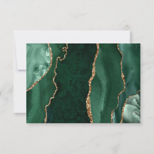 Emerald Green Gold Agate Dark Wedding RSVP Kaartje (Achterkant)