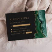 Emerald Green Gold Agate Dark Wedding RSVP Kaartje