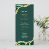 Emerald Green & Gold Agate Elegant Wedding Menu (Staand voorkant)