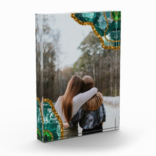 Emerald Green Gold Agate Geode BFF Familievrienden Fotoblokken (Links)