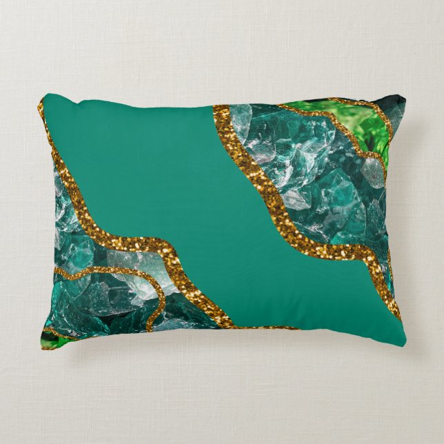 Emerald Green & Gold Agate Geode Glitter Accent Kussen (Voorkant)