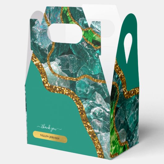 Emerald Green & Gold Agate Geode Glitter Bedankdoosjes (Geopend)