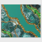 Emerald Green & Gold Agate Geode Glitter Cadeaupapier (Vlak)