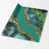 Emerald Green & Gold Agate Geode Glitter Cadeaupapier (Uitgerold)