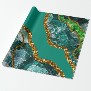Emerald Green & Gold Agate Geode Glitter Cadeaupapier