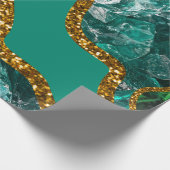 Emerald Green & Gold Agate Geode Glitter Cadeaupapier (Hoek)