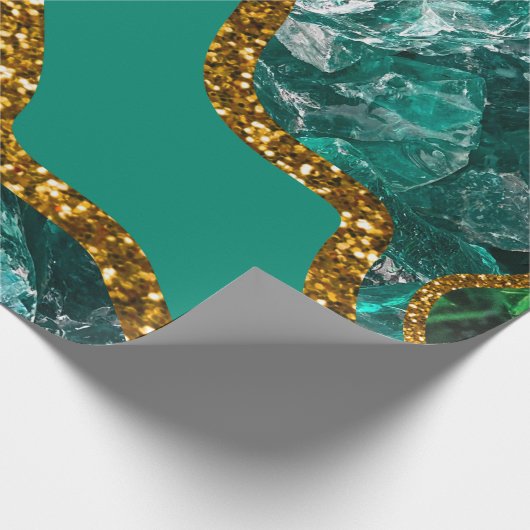 Emerald Green & Gold Agate Geode Glitter Cadeaupapier (Hoek)