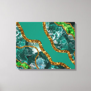 Emerald Green & Gold Agate Geode Glitter Canvas Afdruk