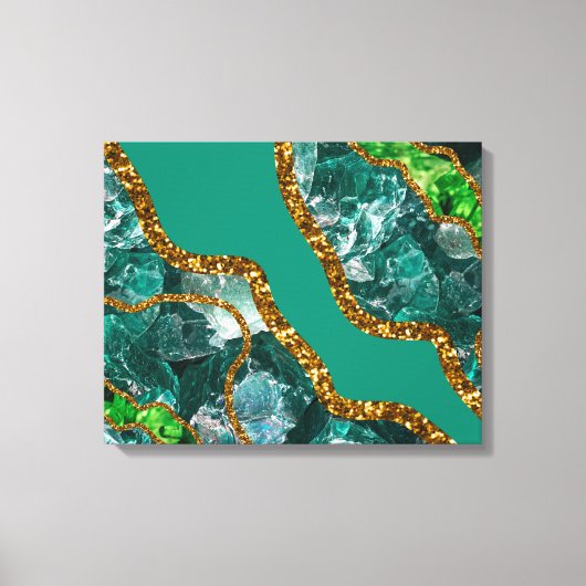 Emerald Green & Gold Agate Geode Glitter Canvas Afdruk (Voorkant)