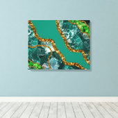 Emerald Green & Gold Agate Geode Glitter Canvas Afdruk (Insitu (Houten vloer))