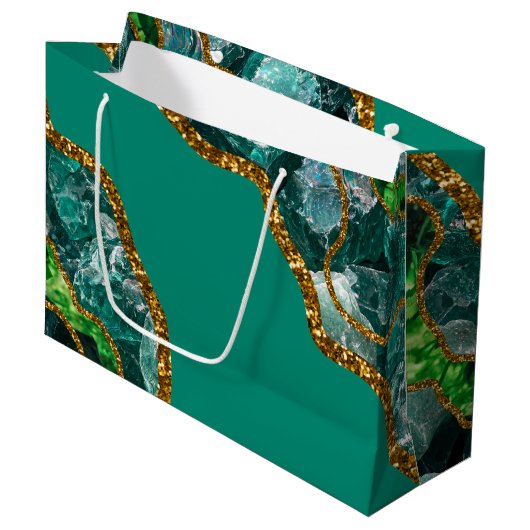 Emerald Green & Gold Agate Geode Glitter Groot Cadeauzakje (Voorkant Gekanteld)