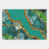 Emerald Green & Gold Agate Geode Glitter Inpakpapier Vel (Voorkant 3)