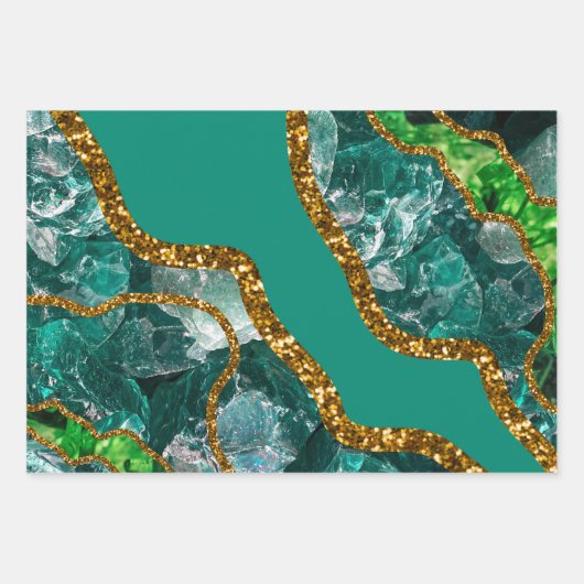 Emerald Green & Gold Agate Geode Glitter Inpakpapier Vel (Voorkant)