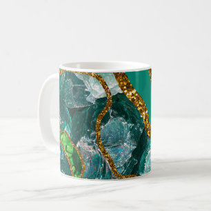 Emerald Green & Gold Agate Geode Glitter Koffiemok