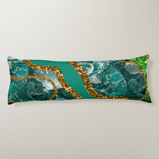 Emerald Green & Gold Agate Geode Glitter Lichaamskussen (Achterkant)