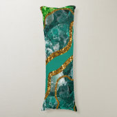 Emerald Green & Gold Agate Geode Glitter Lichaamskussen (Voorkant Verticaal)