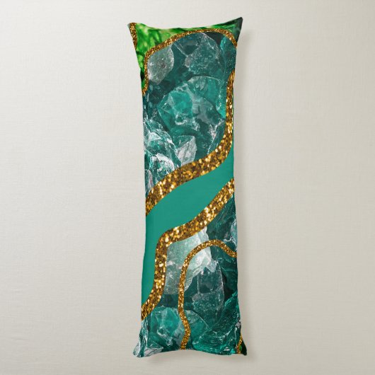 Emerald Green & Gold Agate Geode Glitter Lichaamskussen (Achterkant (Verticaal))
