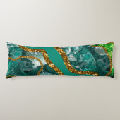 Emerald Green & Gold Agate Geode Glitter Lichaamskussen (Voorkant)