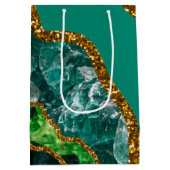 Emerald Green & Gold Agate Geode Glitter Medium Cadeauzakje (Achterkant)