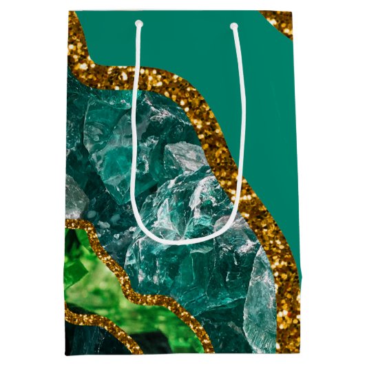 Emerald Green & Gold Agate Geode Glitter Medium Cadeauzakje (Achterkant)