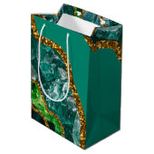 Emerald Green & Gold Agate Geode Glitter Medium Cadeauzakje (Achterkant Gekanteld)