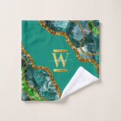 Emerald Green & Gold Agate Geode Glitter Monogram Bad Handdoek (Wasdoekje)