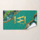 Emerald Green & Gold Agate Geode Glitter Monogram Bad Handdoek (Handdoek)