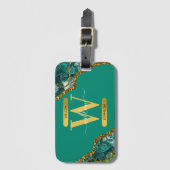 Emerald Green & Gold Agate Geode Glitter Monogram Bagagelabel (Voorkant (verticaal))