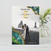 Emerald Green & Gold Agate Geode Glitter Monogram Bedankkaart (Staand voorkant)