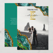 Emerald Green & Gold Agate Geode Glitter Monogram Bedankkaart (Voorkant / Achterkant)