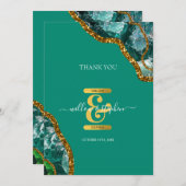 Emerald Green & Gold Agate Geode Glitter Monogram Bedankkaart (Voorkant / Achterkant)