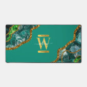 Emerald Green & Gold Agate Geode Glitter Monogram Bureaumat (Voorkant)