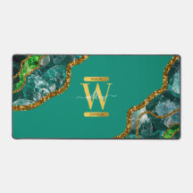Emerald Green & Gold Agate Geode Glitter Monogram