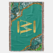Emerald Green & Gold Agate Geode Glitter Monogram Deken (Voorkant Verticaal)