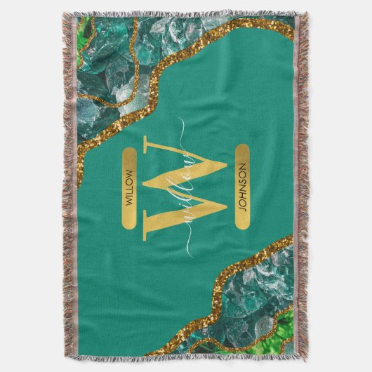 Emerald Green & Gold Agate Geode Glitter Monogram Deken (Voorkant Verticaal)