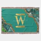 Emerald Green & Gold Agate Geode Glitter Monogram Deken (Voorkant)
