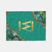 Emerald Green & Gold Agate Geode Glitter Monogram Fleece Deken (Voorkant (Horizontaal))