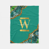 Emerald Green & Gold Agate Geode Glitter Monogram Fleece Deken (Voorkant)