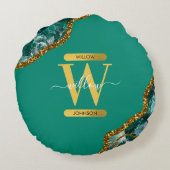Emerald Green & Gold Agate Geode Glitter Monogram Rond Kussen (Achterkant)