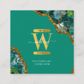 Emerald Green & Gold Agate Geode Glitter Monogram Vierkante Visitekaartje (Voorkant)