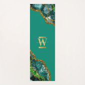 Emerald Green & Gold Agate Geode Glitter Monogram Yogamat (Voorkant)