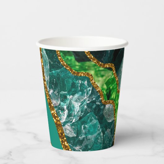 Emerald Green & Gold Agate Geode Glitter Papieren Bekers (Achterkant)