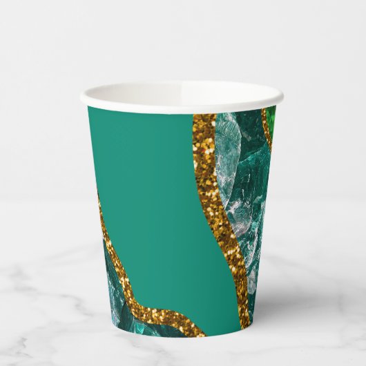 Emerald Green & Gold Agate Geode Glitter Papieren Bekers (Links)