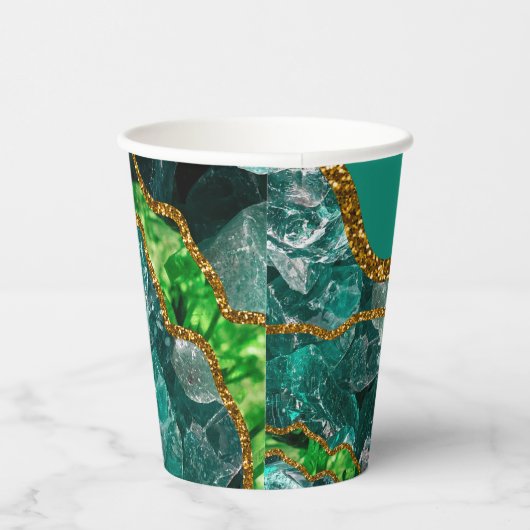 Emerald Green & Gold Agate Geode Glitter Papieren Bekers (Rechts)