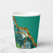 Emerald Green & Gold Agate Geode Glitter Papieren Bekers (Voorkant)